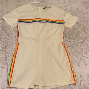 White with Rainbow stripe romper